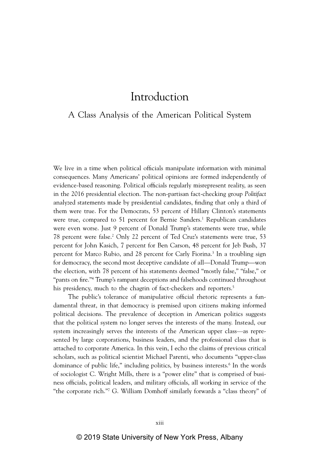 Introduction a Class Analysis of the American Political System