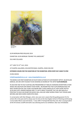 Glyn Morgan Press Release 2014 Exhibition: Glyn Morgan “Behind the Landscape” Oils and Collages