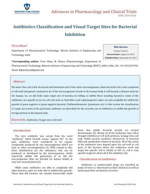 Antibiotics Classification and Visual Target Sites for Bacterial Inhibition