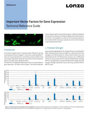 Important Vector Factors for Gene Expression Technical Reference Guide