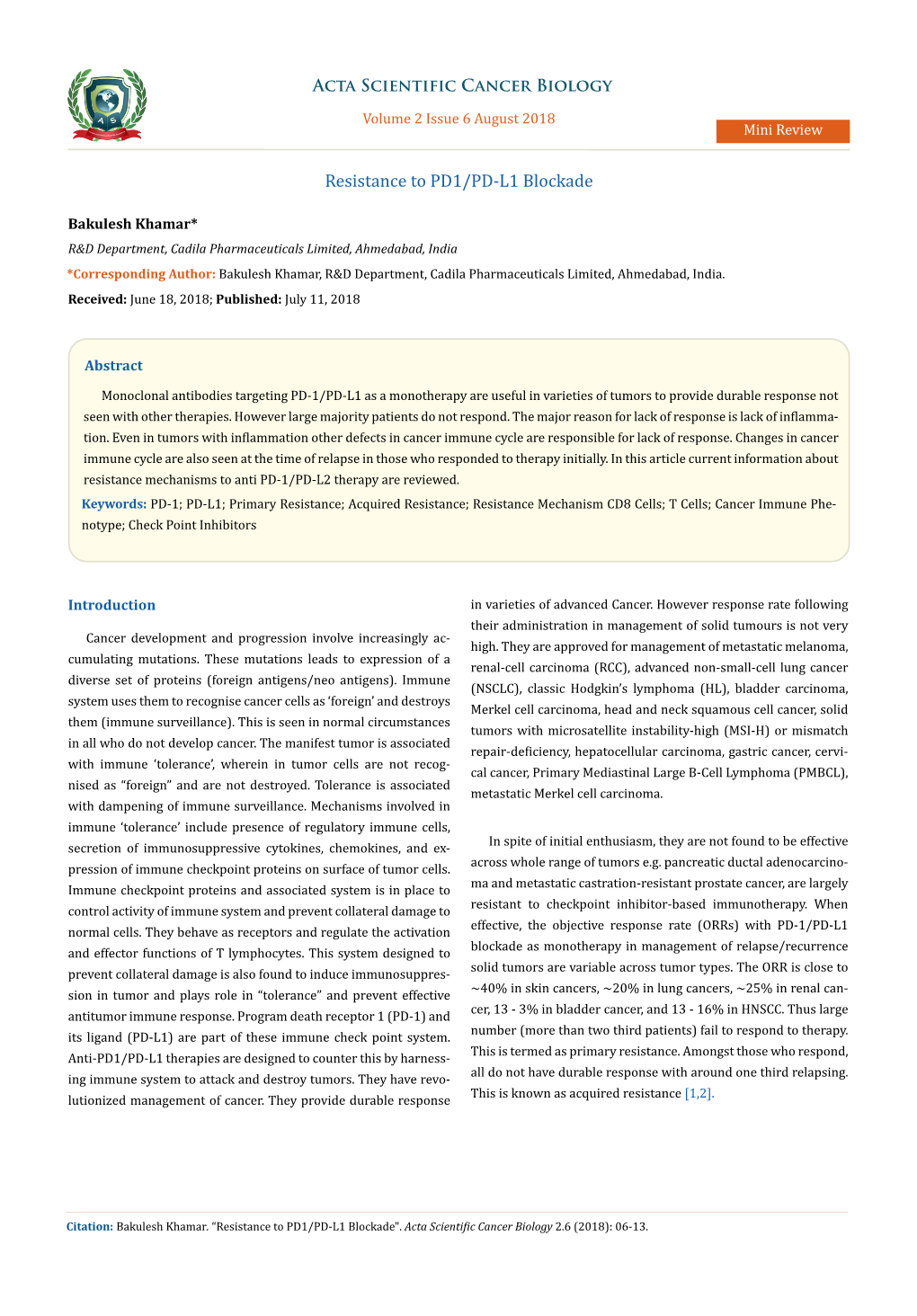 Resistance to PD1/PD-L1 Blockade