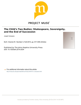 The Child's Two Bodies: Shakespeare, Sovereignty, and the End Of
