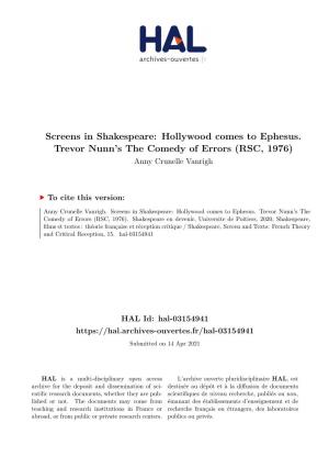 Screens in Shakespeare: Hollywood Comes to Ephesus