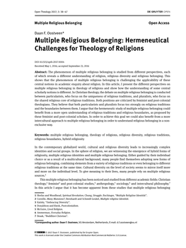 Multiple Religious Belonging Open Access