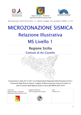 MICROZONAZIONE SISMICA Relazione Illustrativa MS Livello 1 Regione Sicilia Comune Di Aci Castello