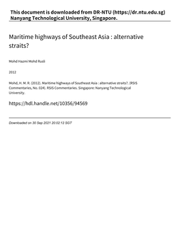 Maritime Highways of Southeast Asia : Alternative Straits?