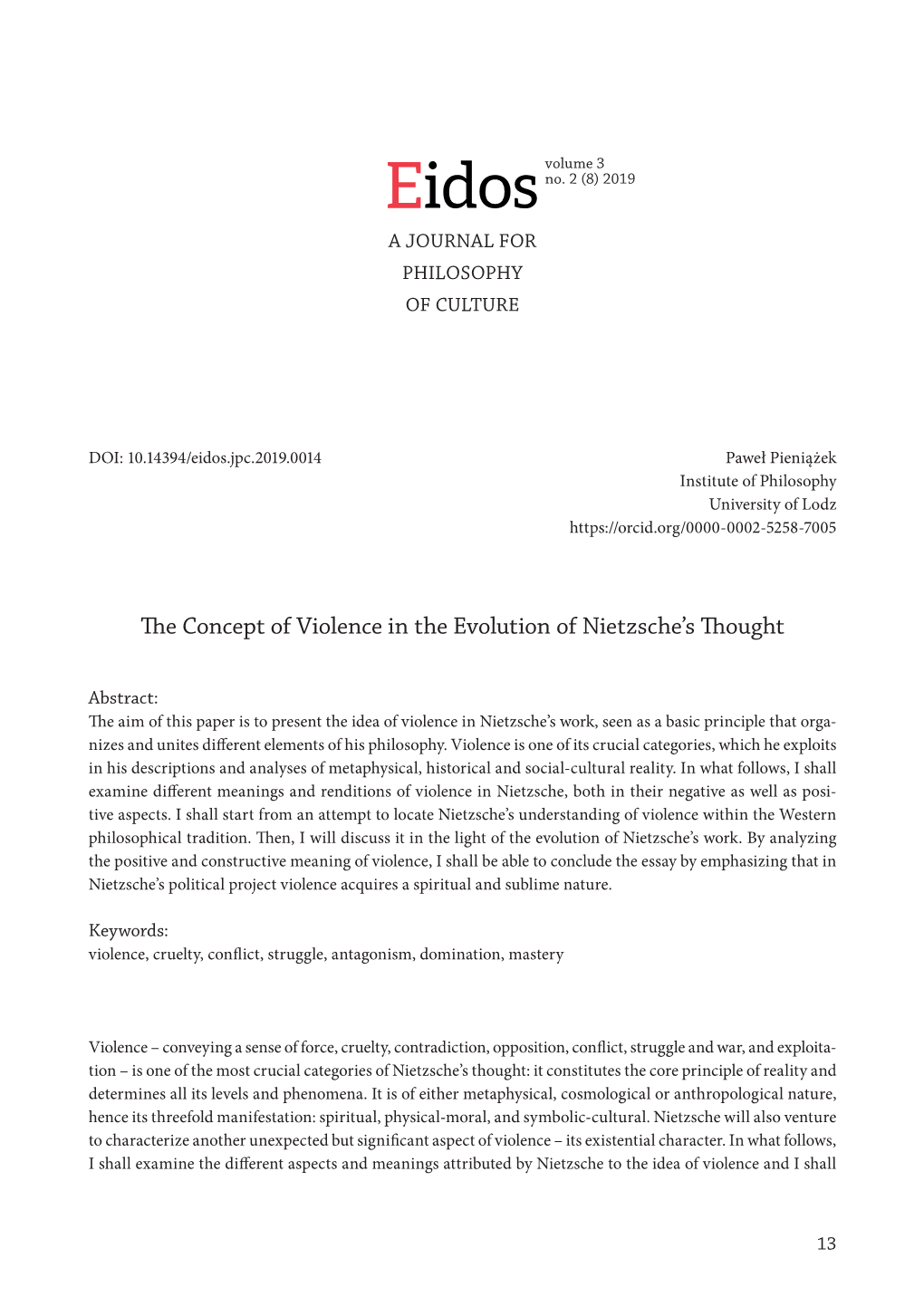 The Concept of Violence in the Evolution of Nietzsche's Thought