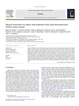 Physical Constraints on Impact Melt Properties from Lunar Reconnaissance Orbiter Camera Images ⇑ Brett W