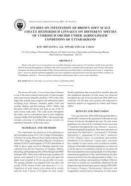 Studies on Infestation of Brown Soft Scale Coccus Hesperidium Linnaeus on Different Species of Cymbidium Orchid Under Agroclimatic Conditions of Uttarakhand