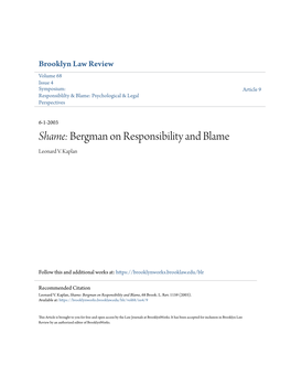 Shame: Bergman on Responsibility and Blame Leonard V