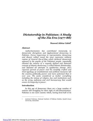 Dictatorship in Pakistan: a Study of the Zia Era (1977-88)