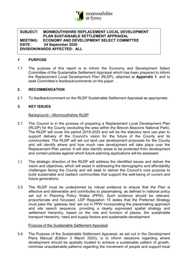 Sustainable Settlement Appraisal ED