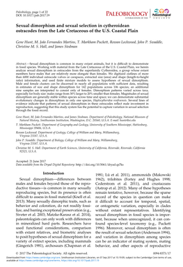 Sexual Dimorphism and Sexual Selection in Cytheroidean Ostracodes from the Late Cretaceous of the U.S. Coastal Plain