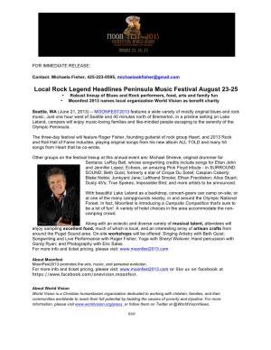 Local Rock Legend Headlines Peninsula Music Festival August 23
