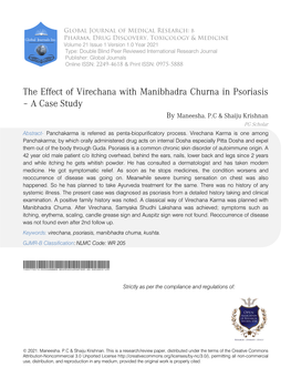 The Effect of Virechana with Manibhadra Churna in Psoriasis – a Case Study by Maneesha