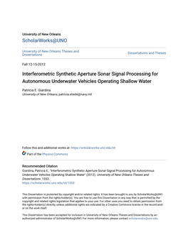 Interferometric Synthetic Aperture Sonar Signal Processing for Autonomous Underwater Vehicles Operating Shallow Water