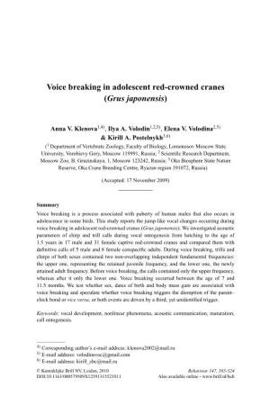 Voice Breaking in Adolescent Red-Crowned Cranes (Grus Japonensis)