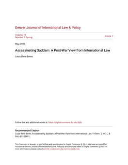 Assassinating Saddam: a Post-War View from International Law