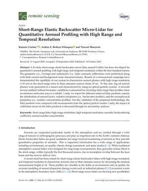 Short-Range Elastic Backscatter Micro-Lidar for Quantitative Aerosol Proﬁling with High Range and Temporal Resolution