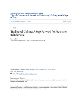 Traditional Culture: a Step Forward for Protection in Indonesia Peter A