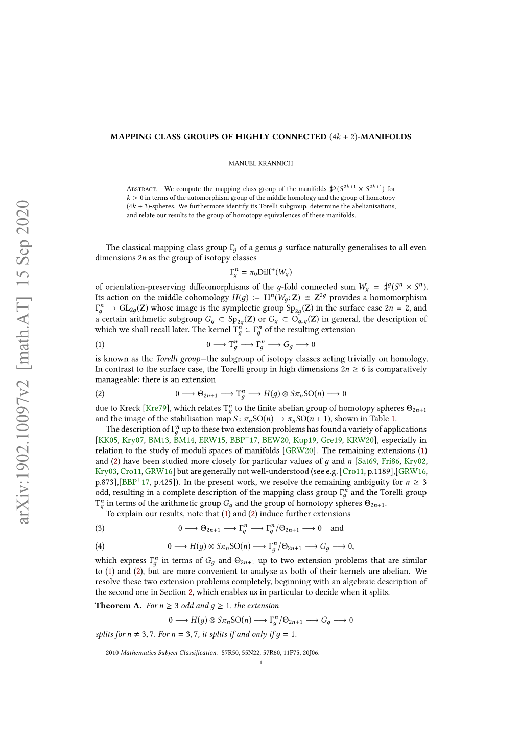 Mapping Class Groups of Highly Connected $(4K+ 2) $-Manifolds - DocsLib