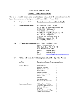 EEO PUBLIC FILE REPORT February 1 2019 – January 31 2020 This