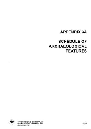 Appendix 3A Schedule of Archaeological Features