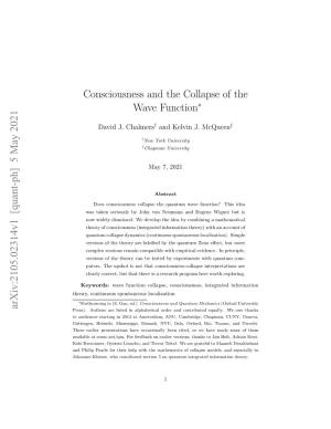 Consciousness and the Collapse of the Wave Function∗