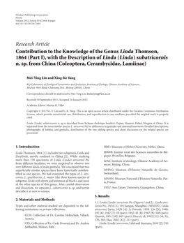 Contribution to the Knowledge of the Genus Linda Thomson, 1864 (Part I), with the Description of Linda (Linda) Subatricornis N