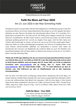 Faith No More Auf Tour 2020 Am 23