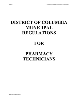 District of Columbia Municipal Regulations for Pharmacy