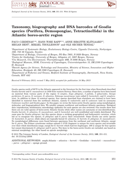 Taxonomy, Biogeography and DNA Barcodes of Geodia Species (Porifera, Demospongiae, Tetractinellida) in the Atlantic Boreo-Arctic Region