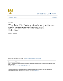 What Is the Erie Doctrine - (And What Does It Mean for the Contemporary Politics of Judicial Federalism) Adam N