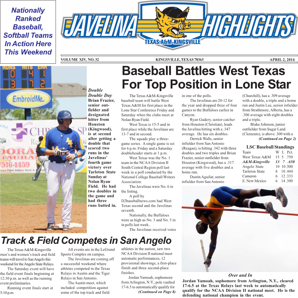 Baseball Battles West Texas for Top Position in Lone Star