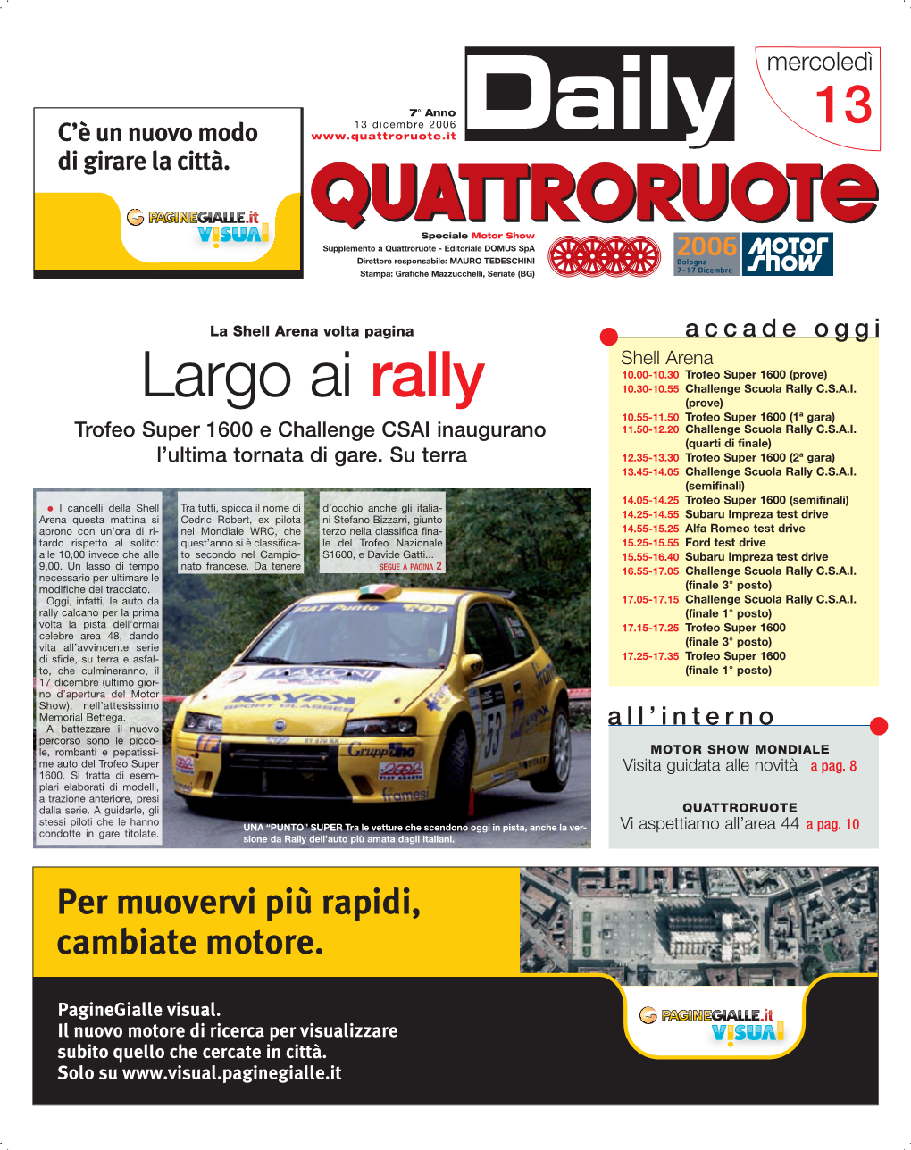 Largo Ai Rally (Prove) 10.55-11.50 Trofeo Super 1600 (1ª Gara) Trofeo Super 1600 E Challenge CSAI Inaugurano 11.50-12.20 Challenge Scuola Rally C.S.A.I