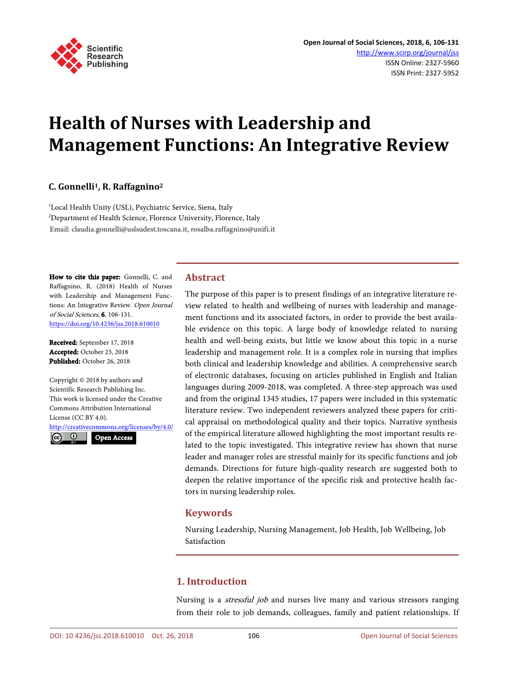 Health of Nurses with Leadership and Management Functions: an Integrative Review