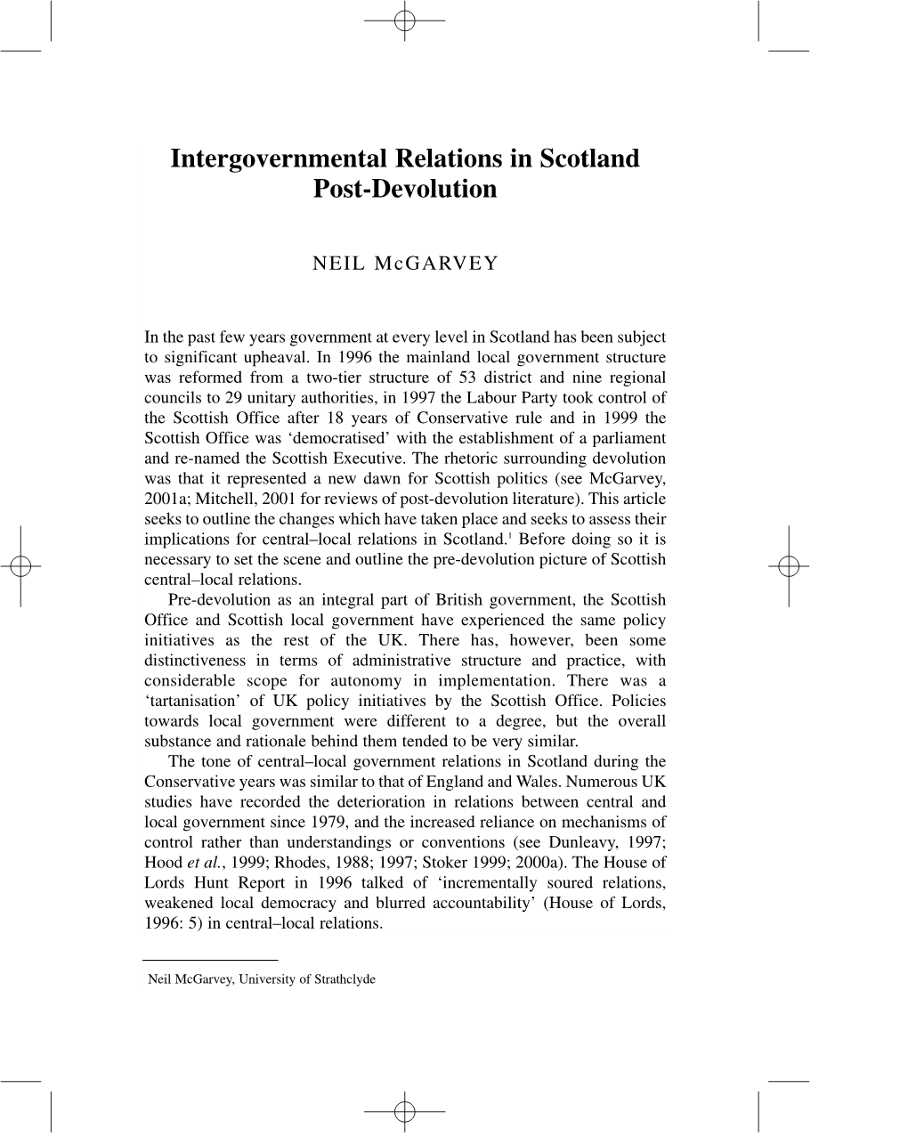 Intergovernmental Relations in Scotland Post-Devolution