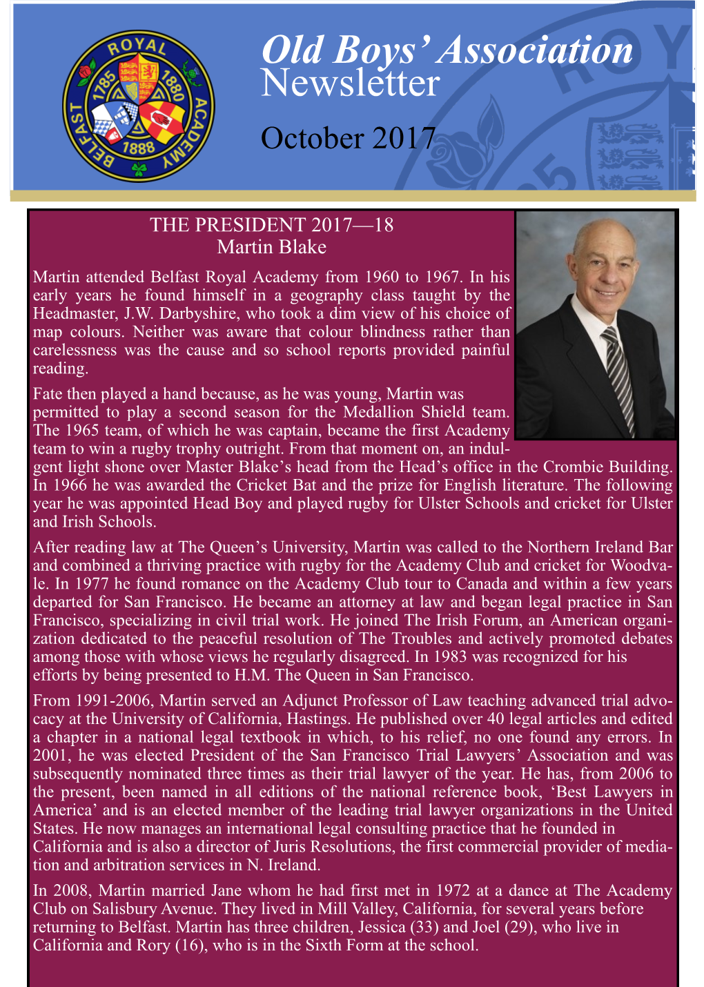 Old Boys' Association Newsletter