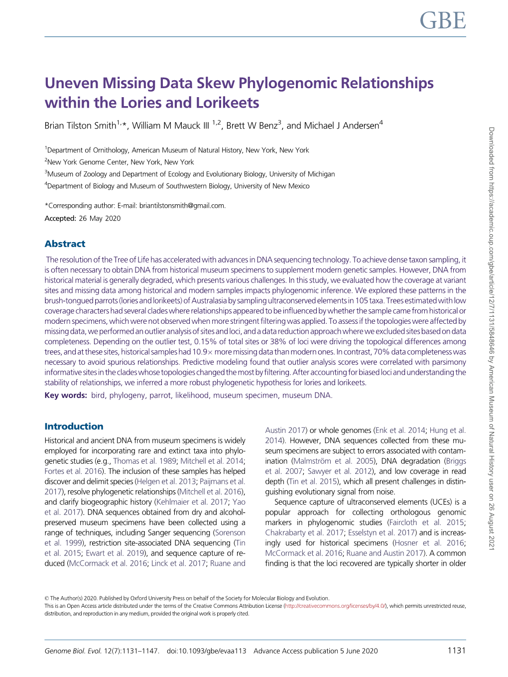 Uneven Missing Data Skew Phylogenomic Relationships Within the Lories and Lorikeets