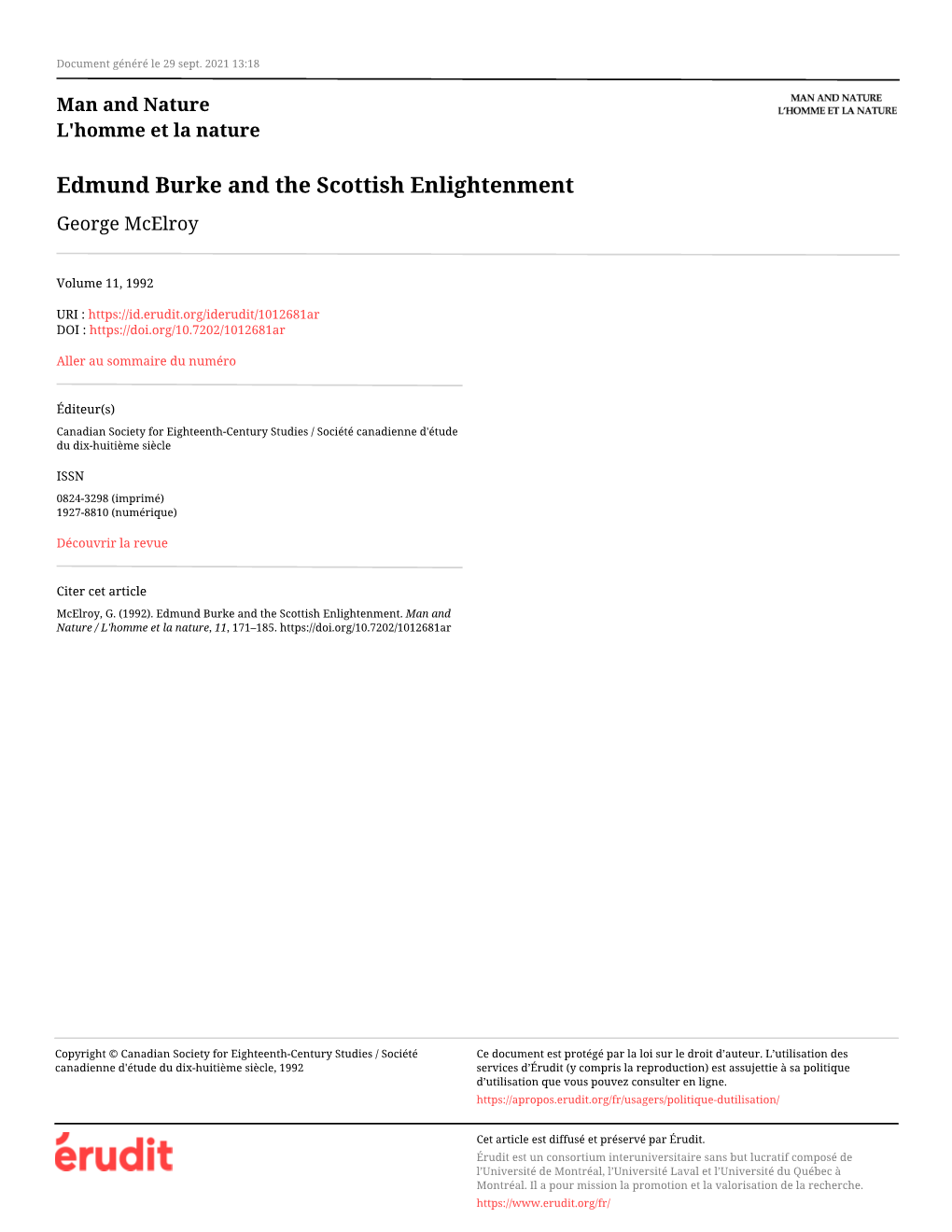 Edmund Burke and the Scottish Enlightenment George Mcelroy