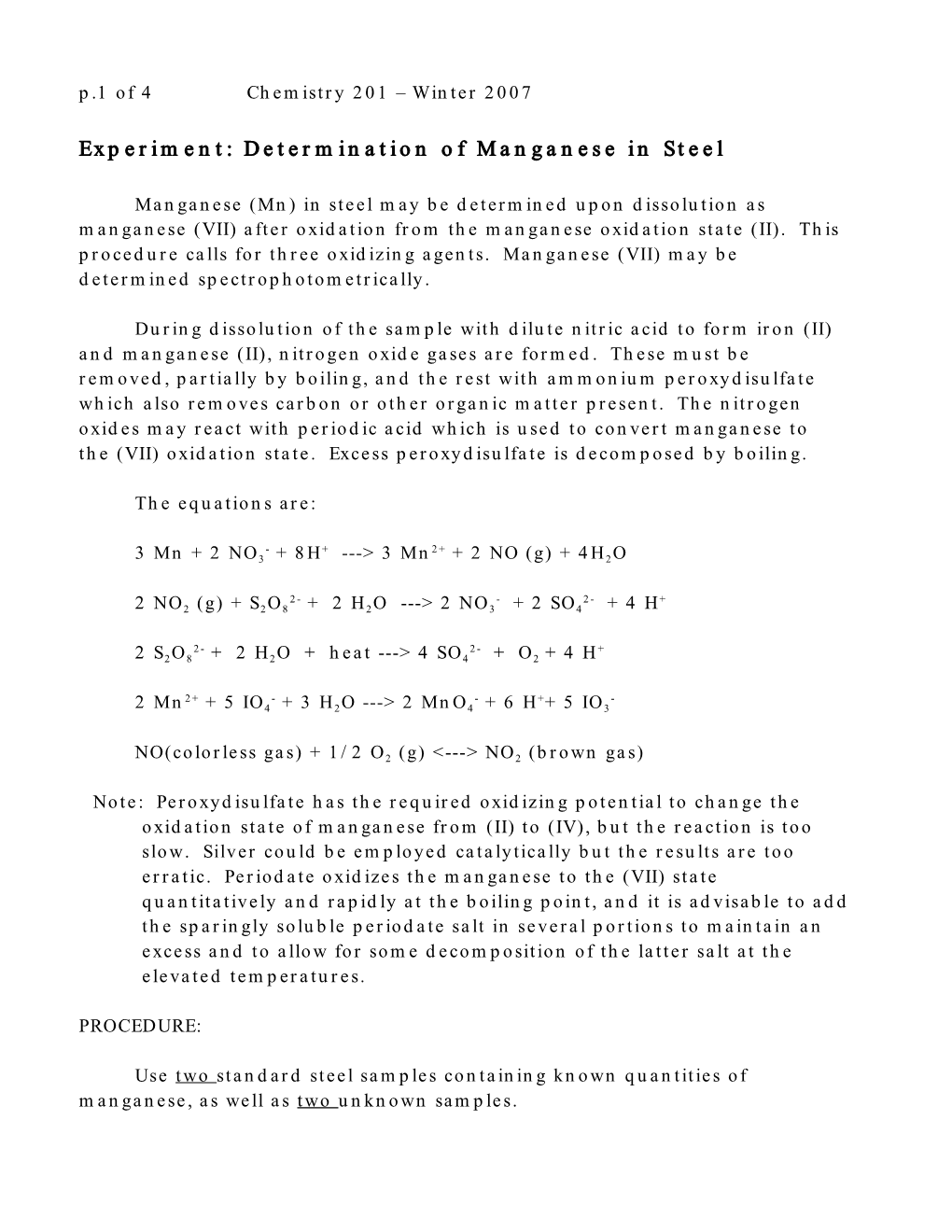 Experiment: Determination of Manganese in Steel