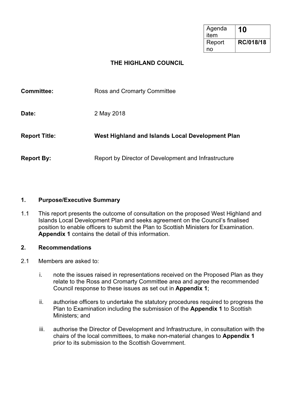 West Highland and Islands Development Plan