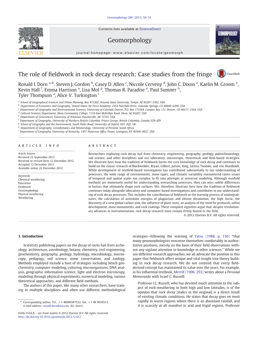 The Role of Fieldwork in Rock Decay Research