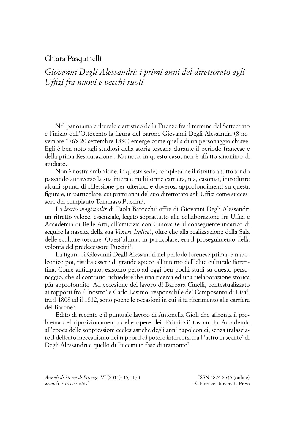 Giovanni Degli Alessandri: I Primi Anni Del Direttorato Agli Uffizi Fra Nuovi E Vecchi Ruoli