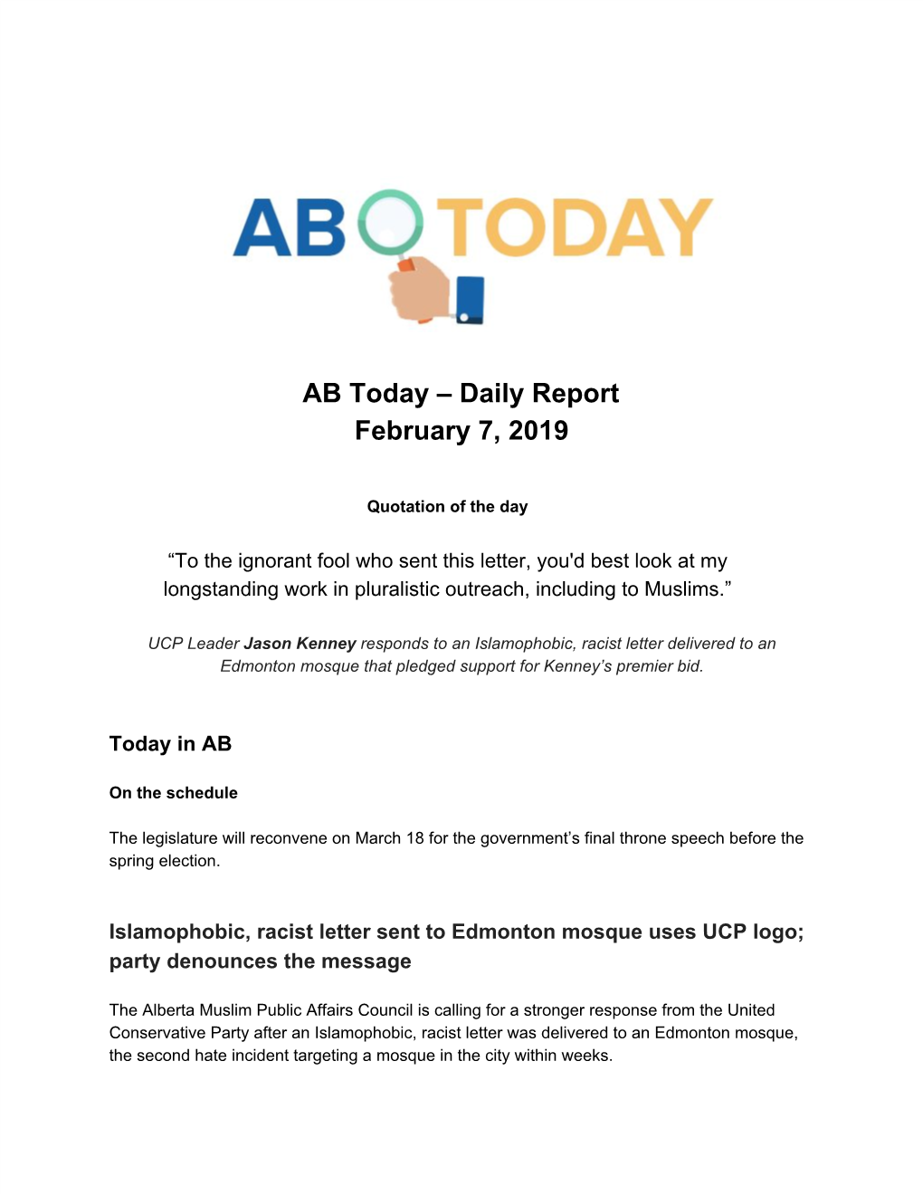 AB Today – Daily Report February 7, 2019
