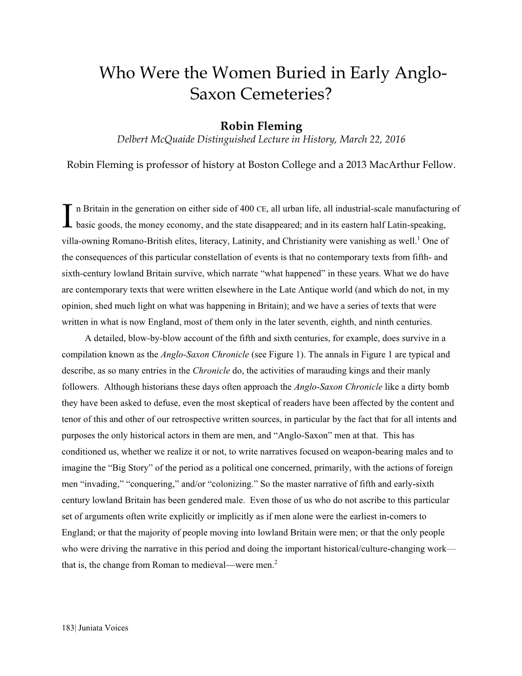 Who Were the Women Buried in Early Anglo- Saxon Cemeteries?