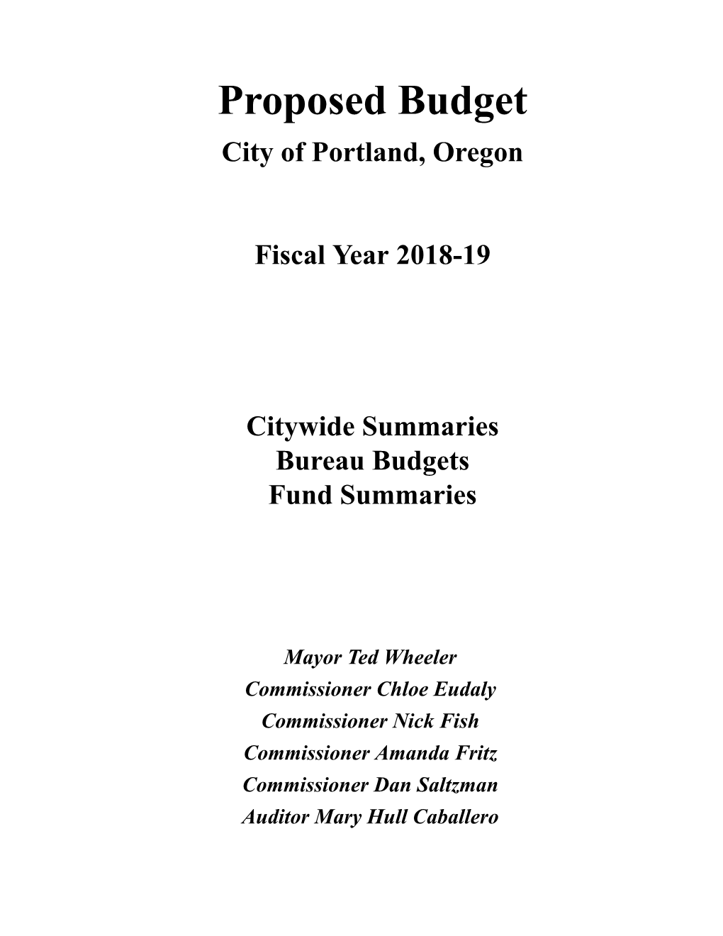 Proposed Budget City of Portland, Oregon