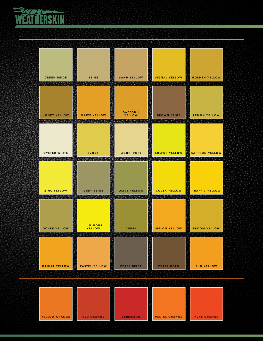 Green Beige Beige Sand Yellow Signal Yellow Golden Yellow Honey Yellow Maize Yellow Daffodil Yellow Brown Beige Lemon Yellow