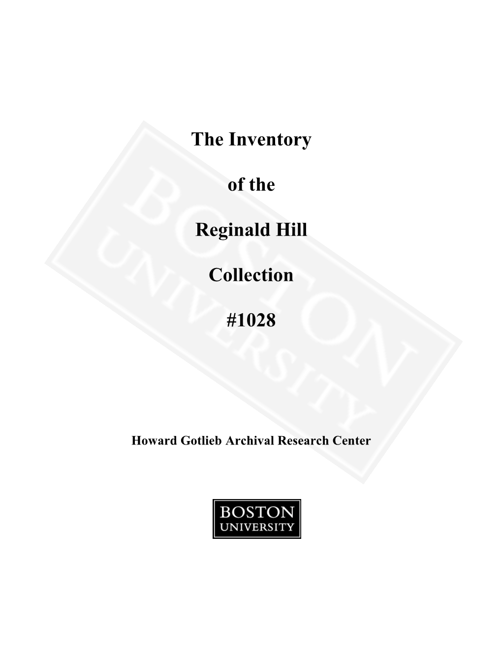 The Inventory of the Reginald Hill Collection #1028