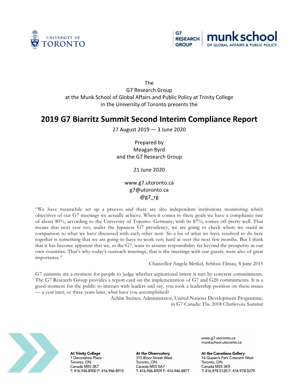 2019 G7 Biarritz Summit Second Interim Compliance Report 27 August 2019 — 3 June 2020